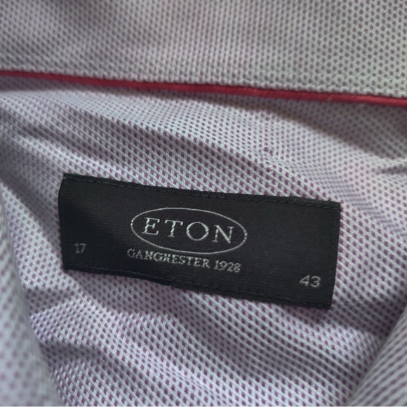 ETON Dress Shirt Men's 43 Light Purple White 17-36 Button Front Long Sleeve Dot - Picture 3 of 6